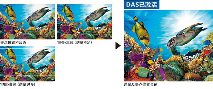 墨点位置与步进自动补正功能：DAS（Dot Adjustment System）